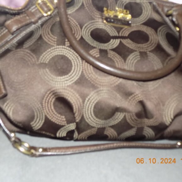 Coach Brown Madison Dotted Op Art Large 2 Way Carryall - Picture 2 of 5